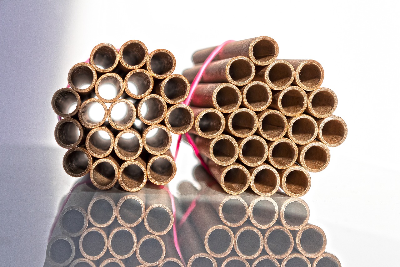 cardboard tubes, bundled, rubber